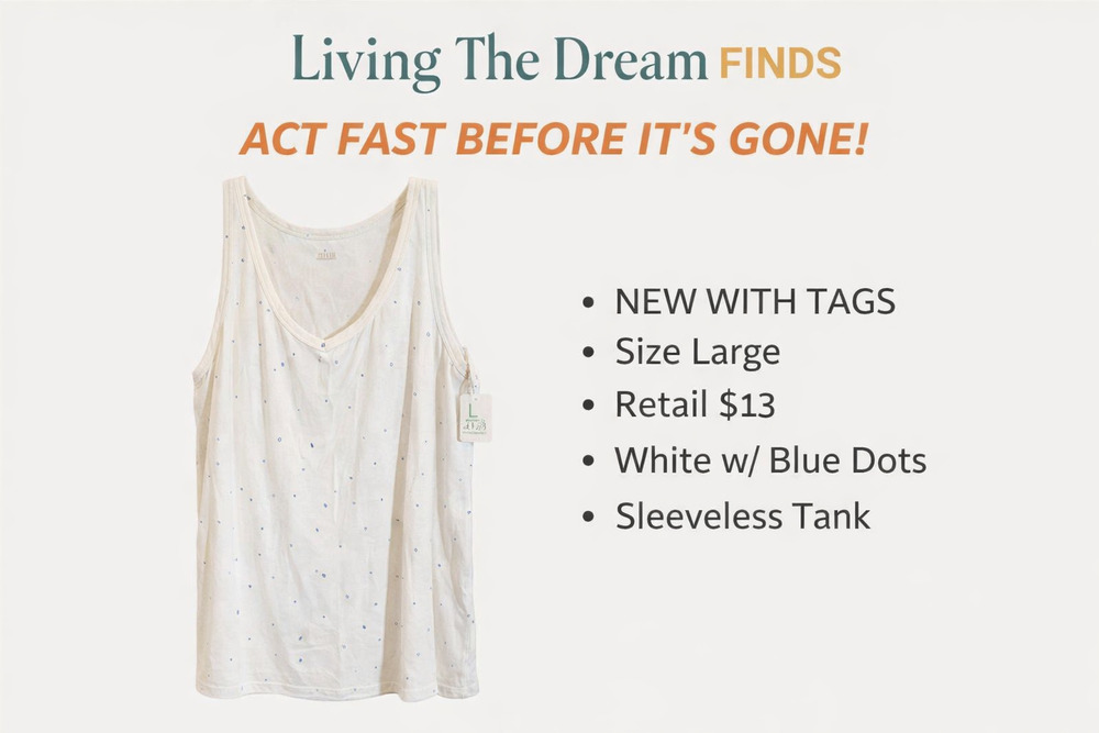 a.n.a Women’s Large White Blue Dot Tank Top Sleeveless Activewear NWT